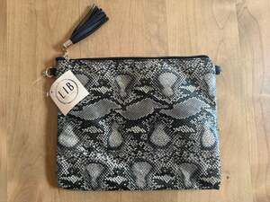 L.I.B. New York Snakeskin Print Vegan Leather Clutch w/Tassel and Wristlet Strap